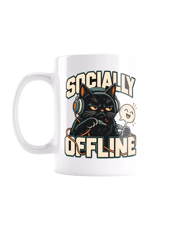 Socially Offline Headphones Cat Coffee Mug